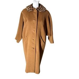 Vintage 1950s Lovemans Camel Coat real Leopard Collar stardrift rosewin Medium